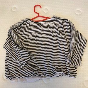 black and white stripe crop shirt/baseball top